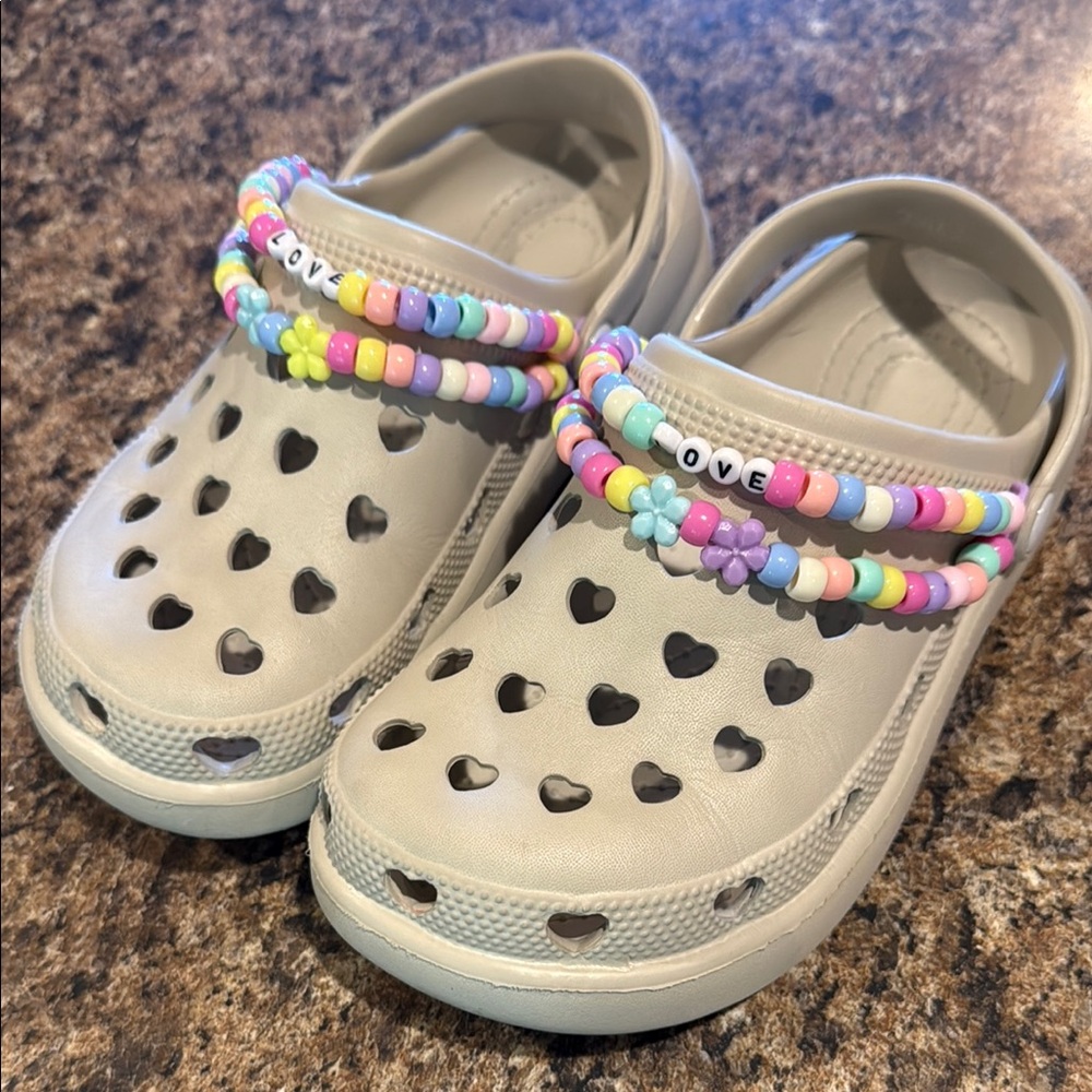 Kids Beige Clogs with Beaded Accents